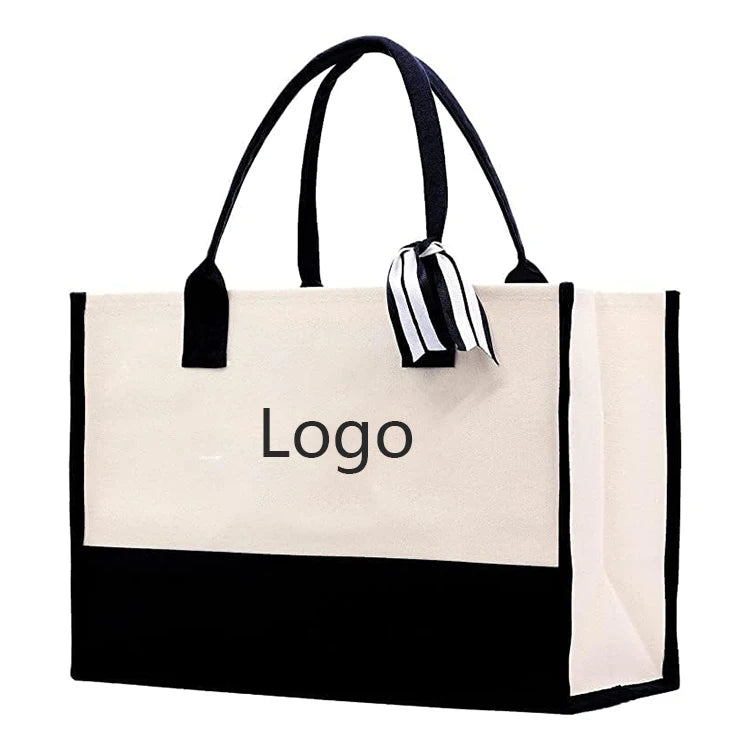 Personalization Factory Wholesale Custom Logo Plain Eco-Friendly Reusable Cotton Tote Bag Zipper Closure Medium Size Beach Use