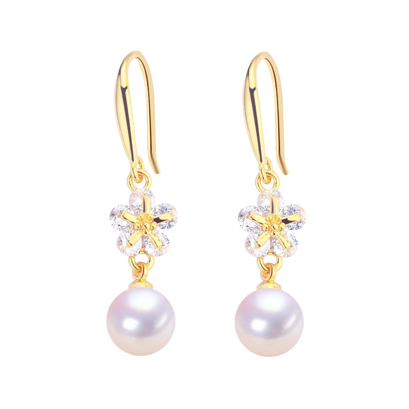 2024 Genuine Freshwater Pearl Drop Earrings  Plum Blossom Jewelry for Women