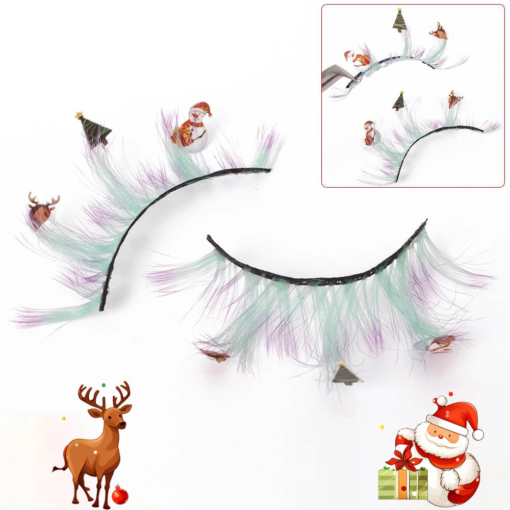 Christmas Lashes Extension Eyelash Boxes Handmade 15mm 25mm Synthetic Fiber PBT False Eyelashes Colorful Dramatic Christmas
