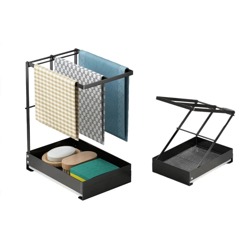 Stainless Steel Folding Soap Holder Tray Dishcloth Hanger Rack Kitchen Sink Sponge Organizer for Home Apartment Use