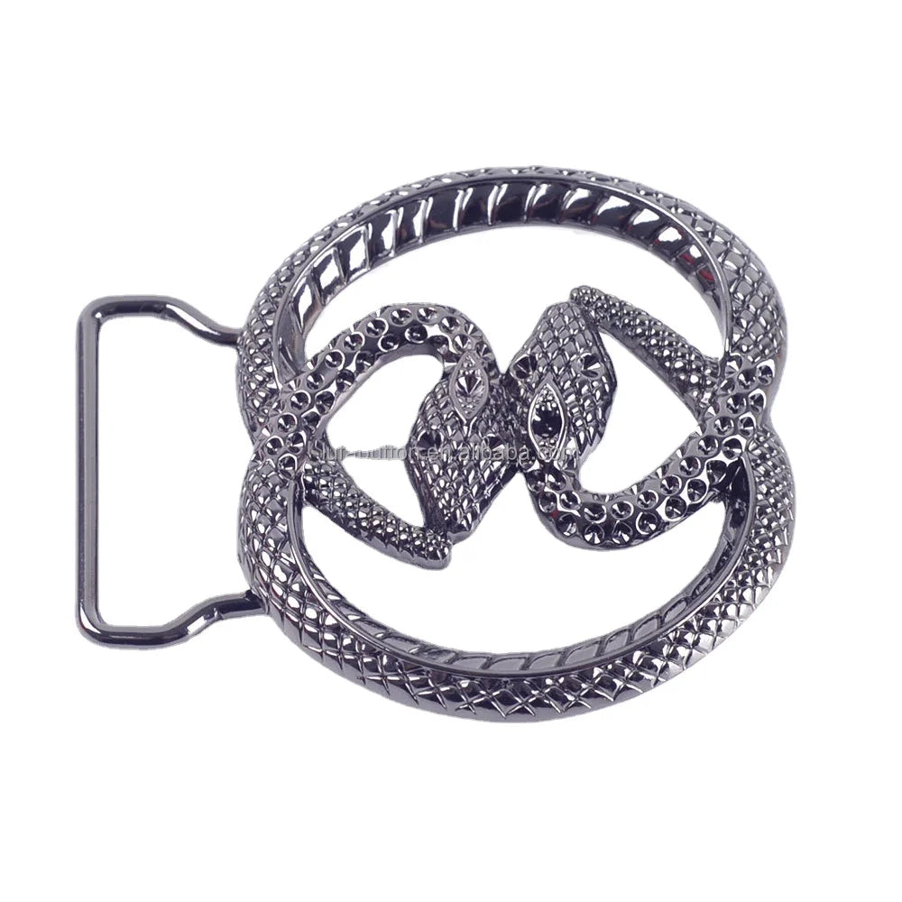 Wholesale Custom Metal Black Textured Double Snake Ring Belt Buckle Classic Buckles for Women