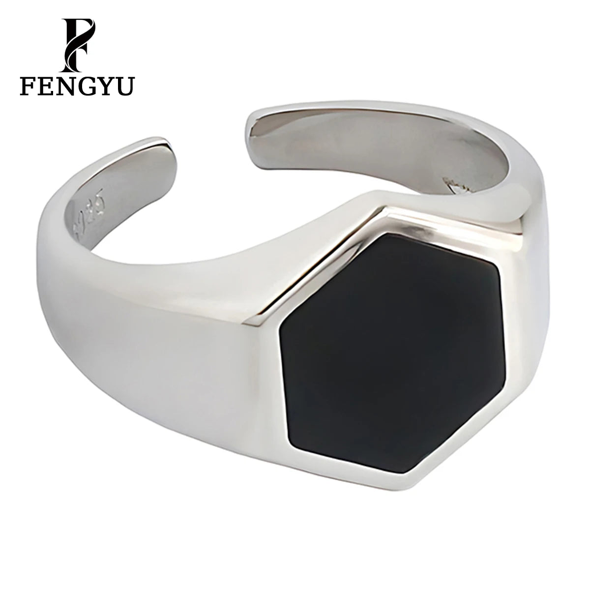 Fine Black Enamel Band Geometry Rings for Women 925 Sterling Silver Fashion Adjustable Statement Ring Custom Jewelry Wholesale