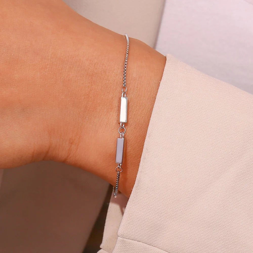Minimalist Rhodium Plated Bar Bracelet 925 Sterling Silver Bracelets for Women Fashion Jewelry 2023