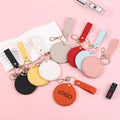 Portable Rotating PU Leather Keychain Makeup Mirror Small Round Cosmetic Mirror for Travel Box Packing