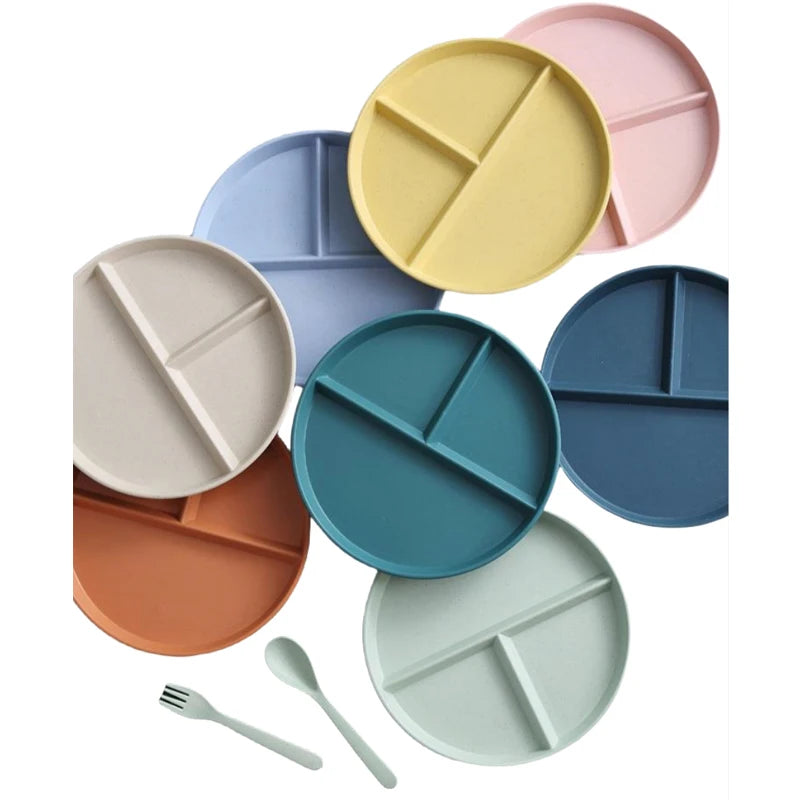 9 Inch Eco-Friendly Reusable Wheat Straw & Food Grade PP Round Dinner Plates 3 Compartment Portion Control Custom Color