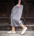 M-5XL Chinoiserie Large Cotton Linen Wide Leg Pants Cropped Pants Men's Summer Loose Linen Casual Shorts