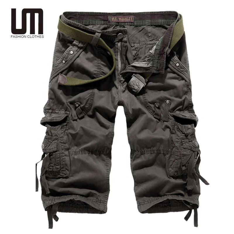 Liu Ming Men's Casual Outdoor Fashion Cargo Shorts Hot Selling Loose Plus Size Design with Mid Waist Knee Length Solid Pattern