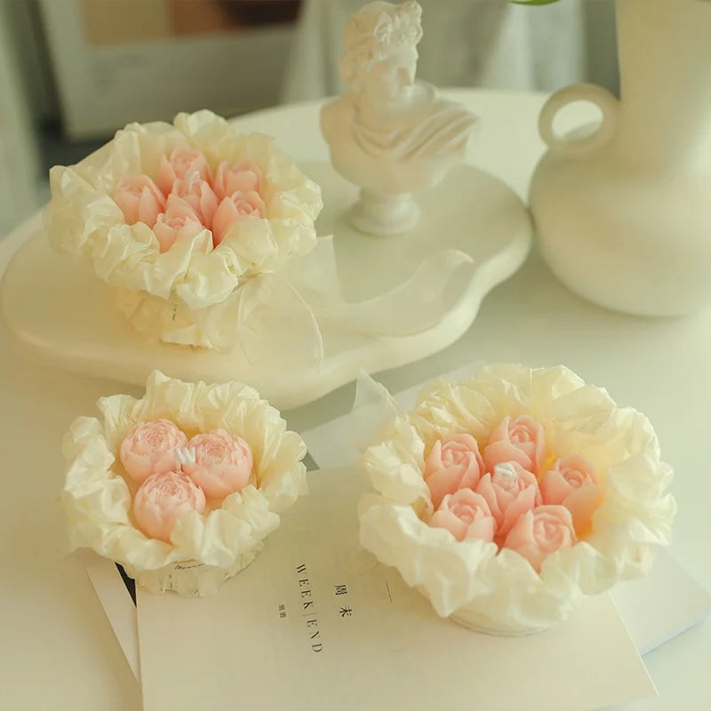 Wholesale Valentine's Day Romantic Bouquet Scented Candles Gift  Handmade Tulip Rose Flower Candle