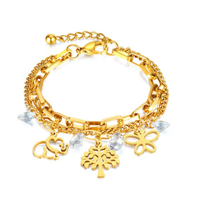 Wholesale Personalized Gold Plated Stainless Steel Charm Bracelets with ZIRCON Channel Set for Unisex