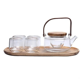 Factory Directly Stove Top Safe 600ml Heat-Resistant Borosilicate Glass Teapot Strainer Lead Free BPA Free Chinese Style Wooden