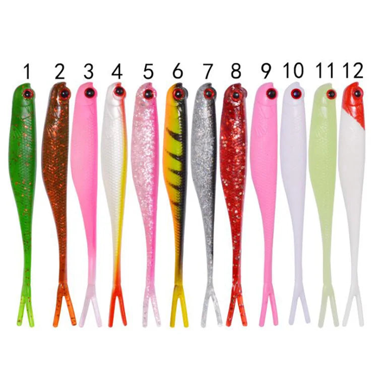 WEIHE Soft Lure 11.5CM 7G Fishing Tackle Artificial Forked Tail Black Minnow Luminous Rubber Wobblers Bass