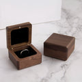 POYA Square Walnut Wood Ring Box Proposal Wooden Ring Holder for Wedding Ceremony