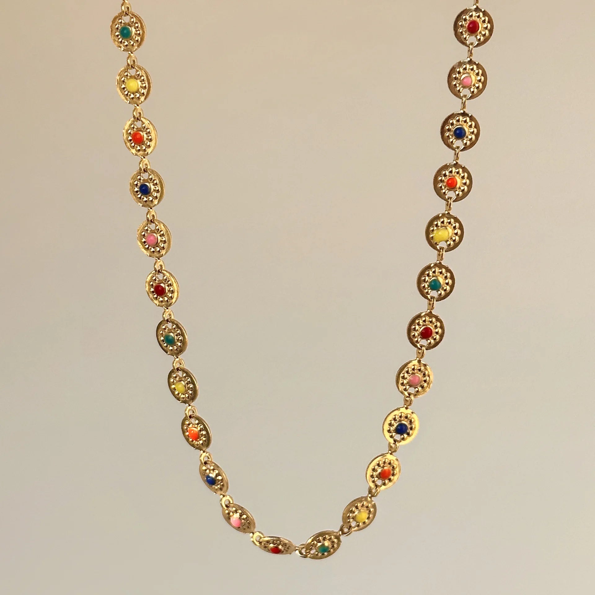 New 18k Gold Plated Waterproof Tarnish Free Stainless Steel Summer Hawaiian Colorful Dripping Glue Enamel Sun Necklace YF3423