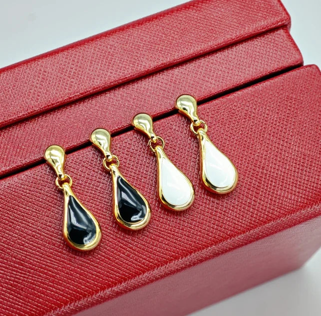 Ilona  Wholesale Teardrop Enamel Drop Earrings Gold Plated Copper 2-Color Statement Studs Minimalist Retro Jewelry for Women