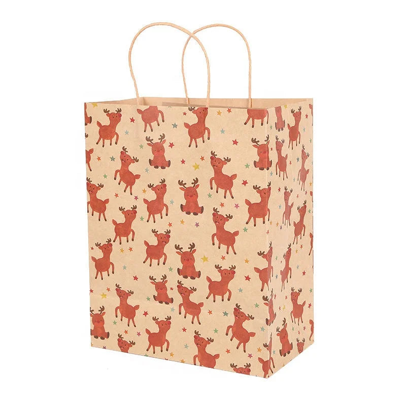 Biodegradable Resealable Printed Kraft With Handle Brown Promotional Wholesale Christmas Colorful Paper Bag