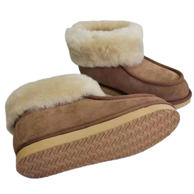 Sample Support OEM Unisex Winter Warm Sheepskin Fur Slippers Double Face Indoor Real Sheepskin with Anti-Slippery Wholesale