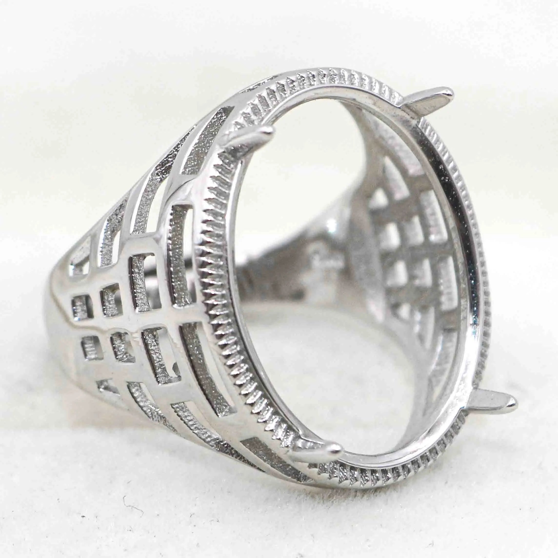 Sterling Silver 16*20mm Semi Mount Men's Ring Frame Empty Blank Claw Setting S925 Base Holder Without Center Stone for DIY Inlay