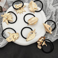 Europe America New Gold  Bow Leaf Metal Elastic Hair Ties Simple Elegant Women Alloy Hair Rope Wholesale