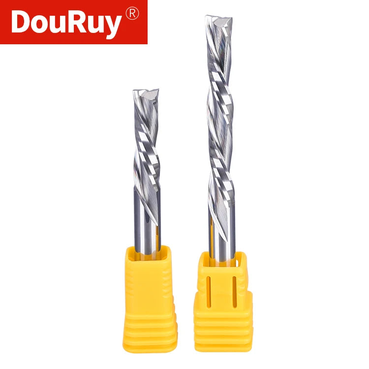 DouRuy Solid Carbide Two Flute Left Spiral Cut Bits Carbide Tungsten CNC Down Cut Router Bits End Mill