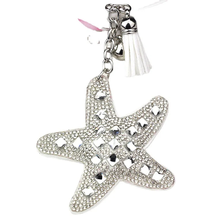 2023 New Arrival Promotional Gift Fashion Key Bags Pendant Tassel Glass Rhinestone Bling Starfish Keychain