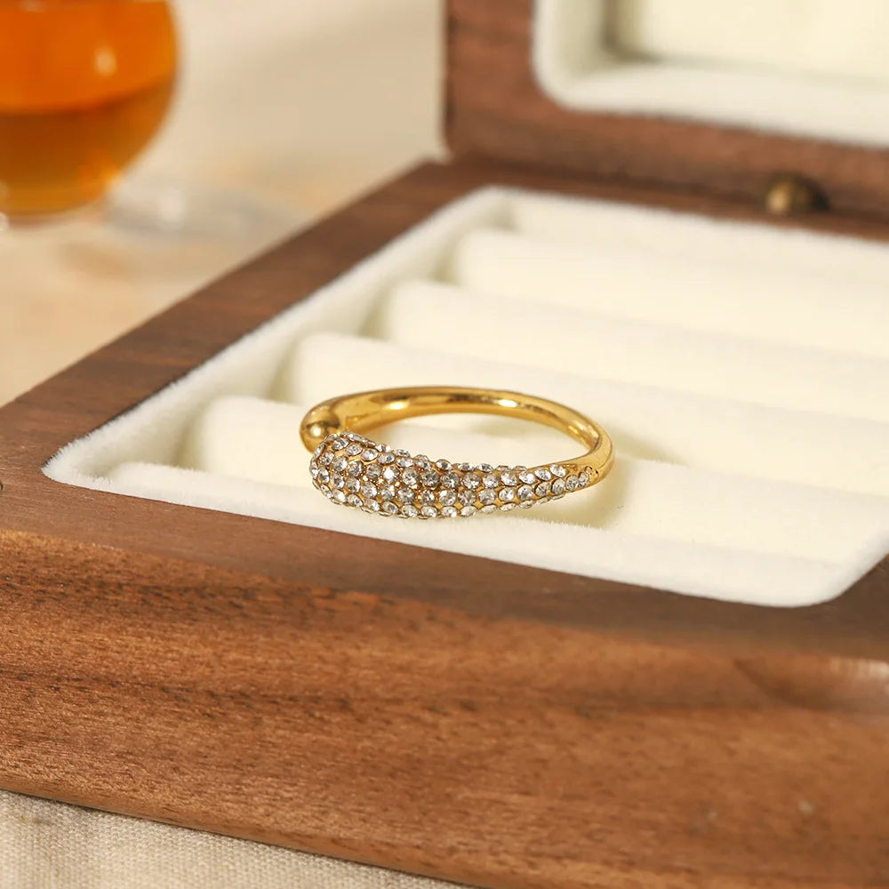 Wholesale Titanium Steel Women Rings 18K Gold Stainless Steel Diamond Open Ring