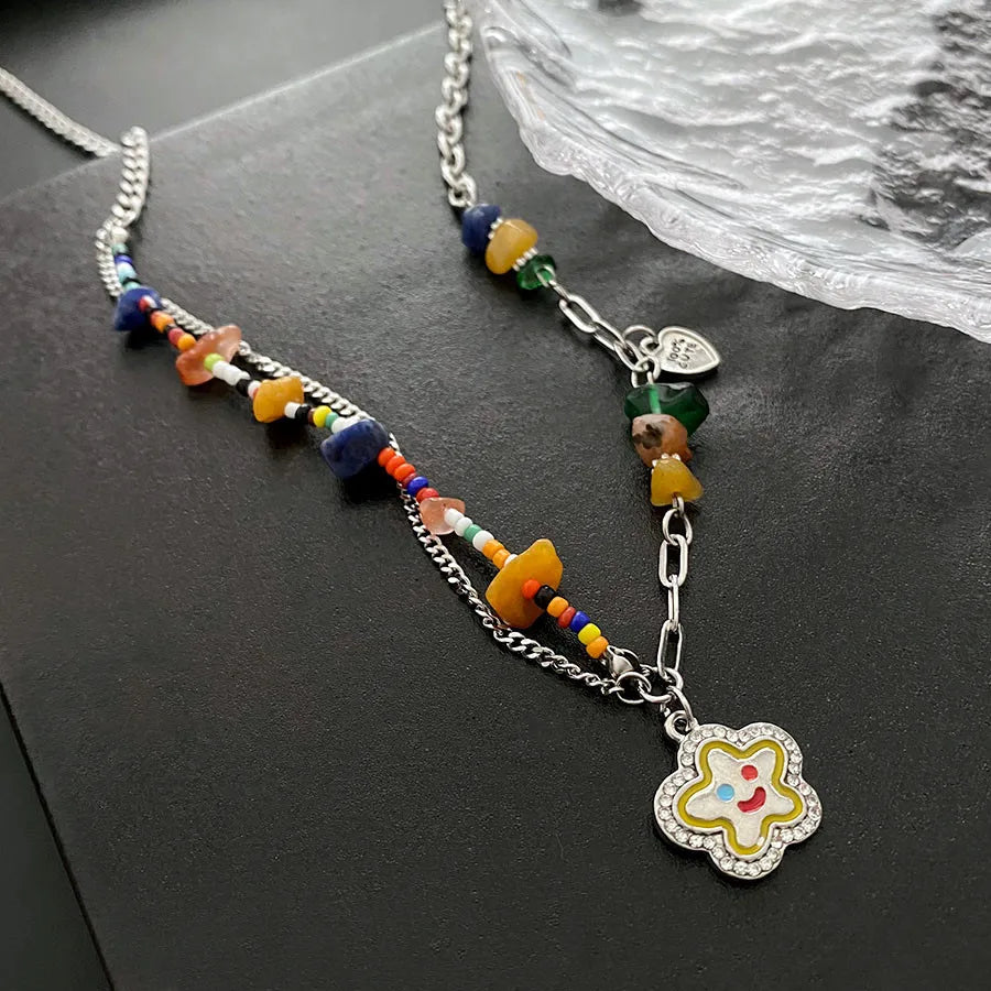 Hot Selling Y2K Choker Stainless Steel Necklaces Fashion Charm Sweet Flower Star Love Heart Necklace for Women Collier De Fleurs