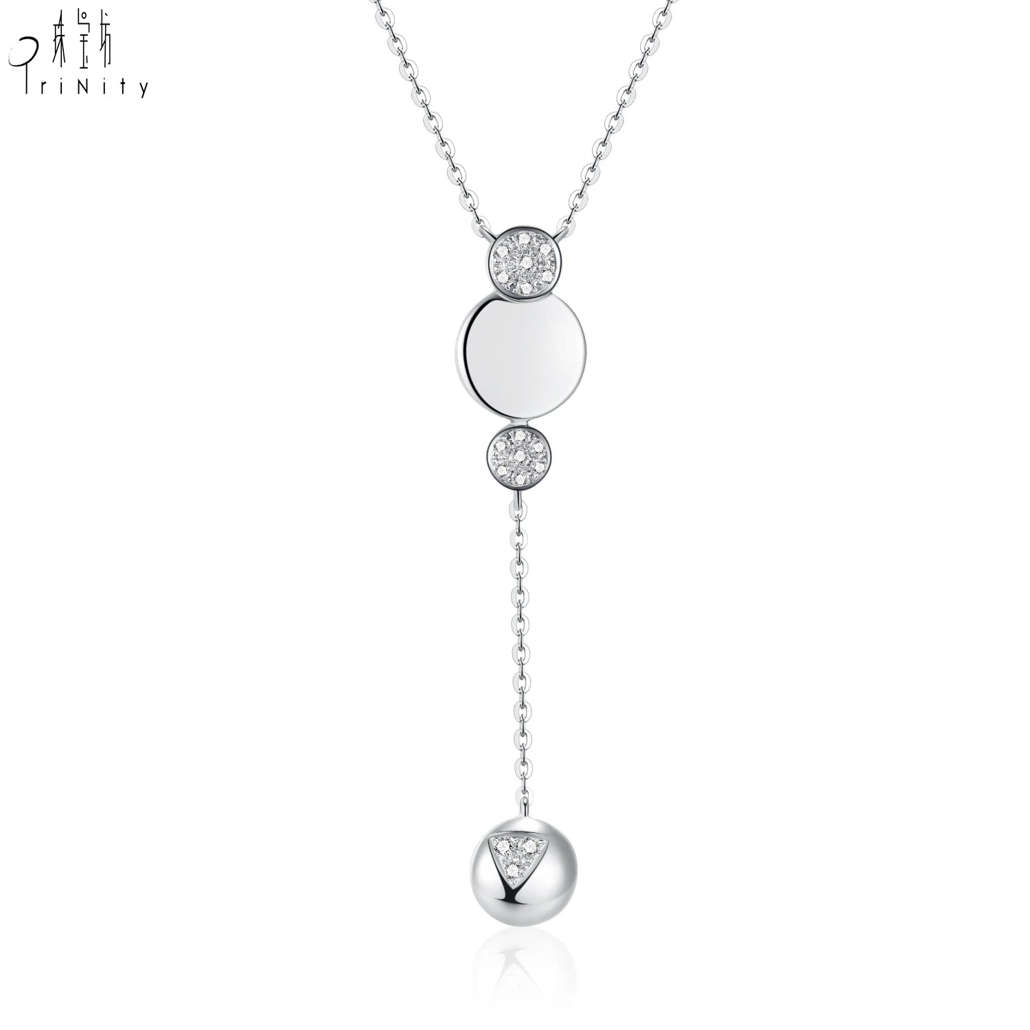 Latest Custom Trendy Modern Geometric Design Drop Pendant Necklace 18K White Gold Real Natural Diamonds Pendant Necklace Jewelry
