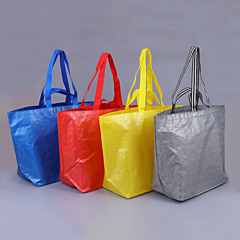 Custom Logo Printed PP Woven Tote Shopping Bag Foldable Recyclable RPET Coated Huge Polyester Tote Bag for Gift Cheap Price