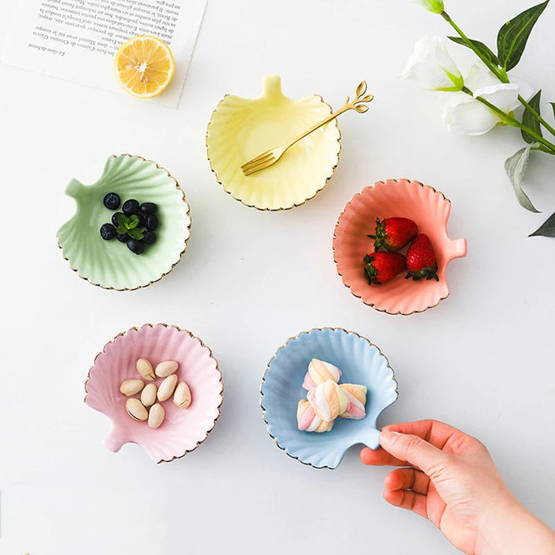 Household Multi Color Golden Rim Shell Ceramic Soy Sauce Dish Small Dish Ceramic Dishes