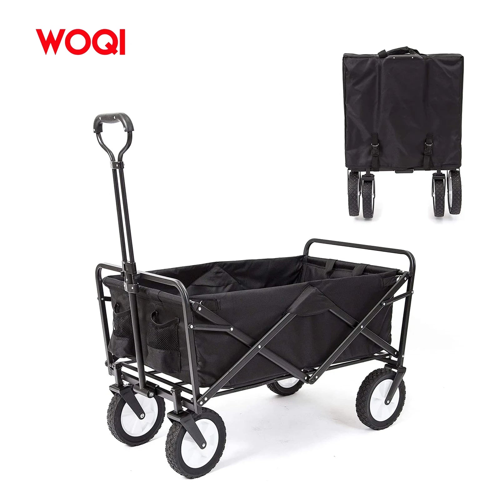 WOQI Stock Hot Sale Heavy Duty Folding Collapsible Sturdy Adjustable Handle Folding Wagon