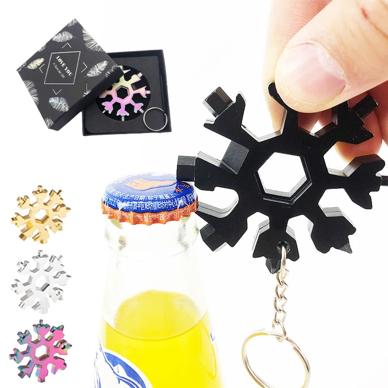 Custom LOGO Promotion Business Gift Giveaway Mini Gifts 18 in 1 Multi-functional  EDC Gadgets Snowflake Keychain Tool
