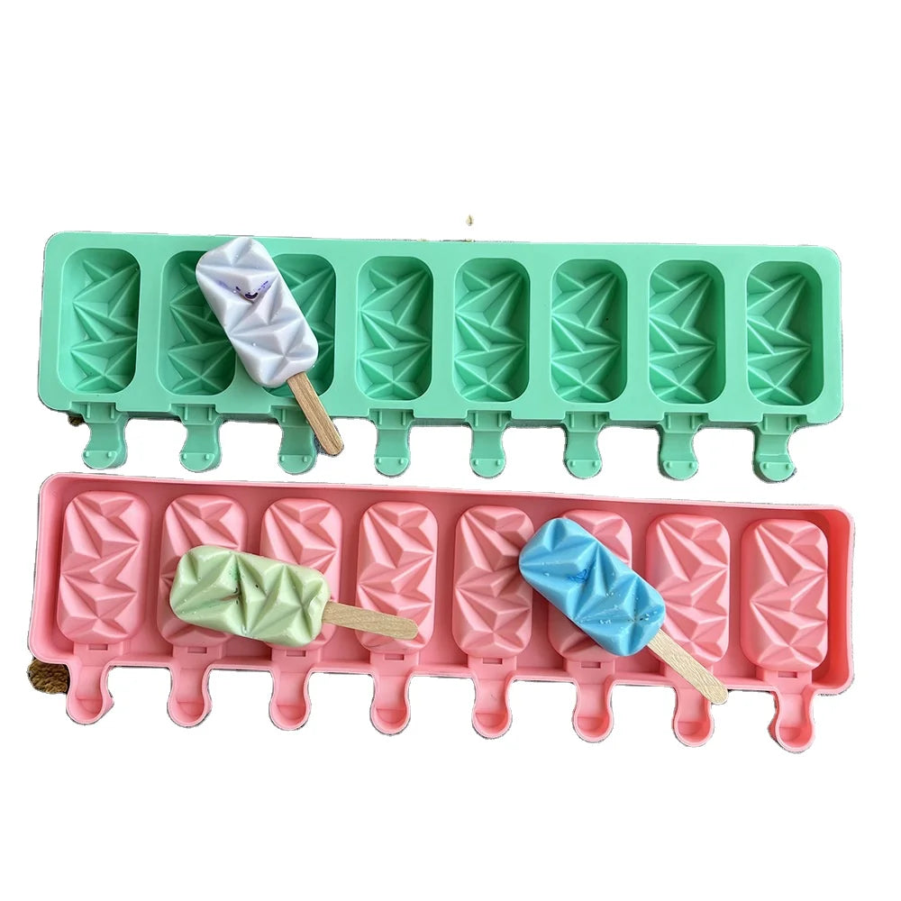 DIY Homemade  Popsicle  Ice Pop Molds  8 Cavities Silicone Diamond Ice Cream Mold Cake Pop Mold with 50 Wooden Sticks