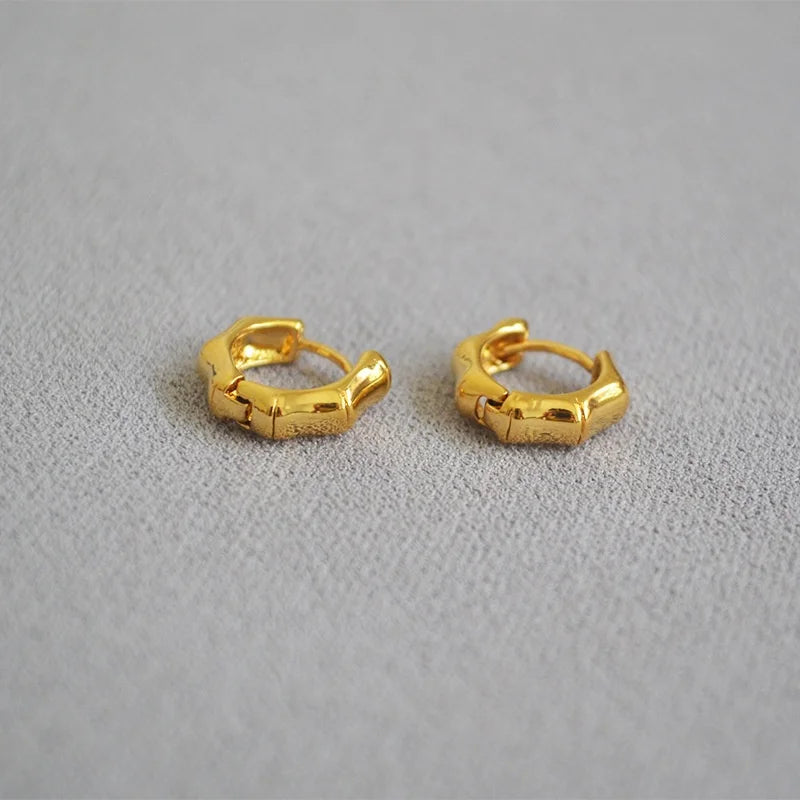 Isunni Small Bamboo Earrings Hoops Fall Winter Trendy Gold Plated New Ear Jewelry for Wedding or Gift