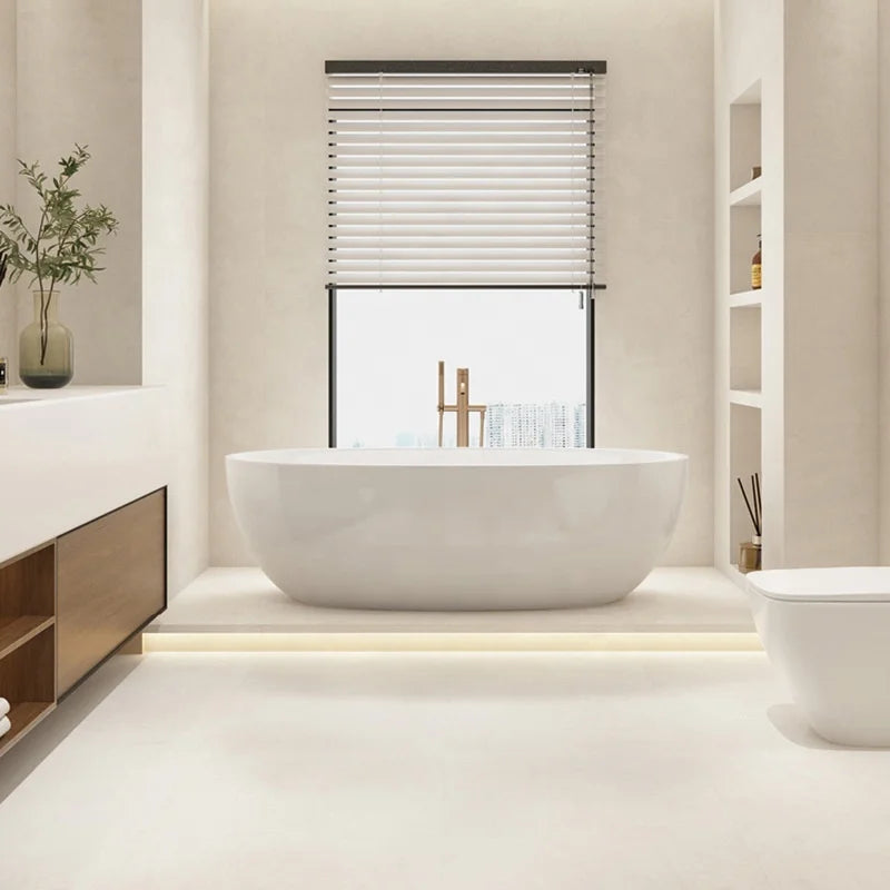 Anti-slip Floor Glazed Wabi Sabi Soft Light Plain Cream White Pure Color Micro Cement Porcelain Tile
