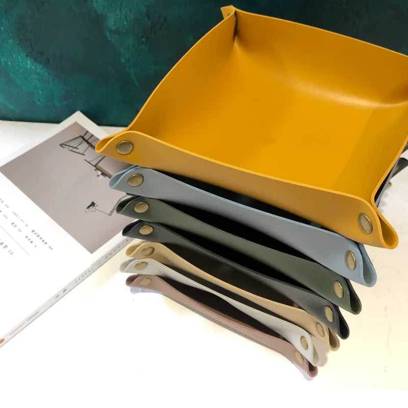 2021 Ready Stock PU Leather Table  Storage Tray Organizer Holder for Key Office Office  Stationery Phone Wallet