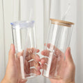 Glass Tumbler Cups with Bamboo Lid and Straw Mason Jar Drinking Glasses Wholesale Cups Coffee Glasses Cups Juice Bottles