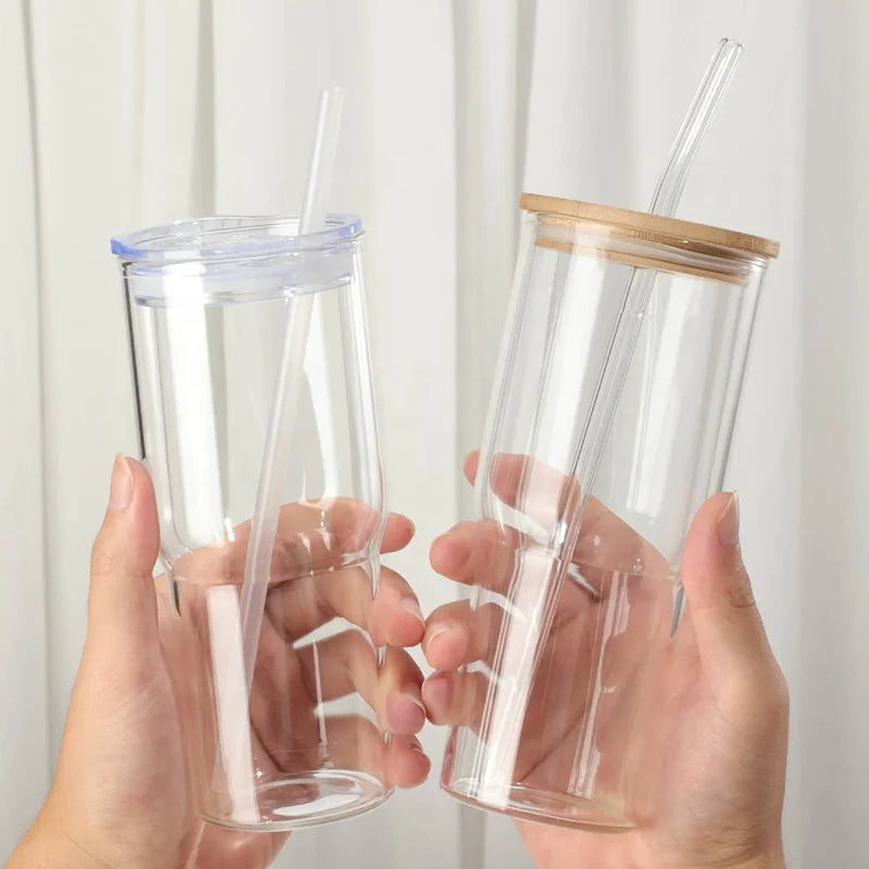 Glass Tumbler Cups with Bamboo Lid and Straw Mason Jar Drinking Glasses Wholesale Cups Coffee Glasses Cups Juice Bottles