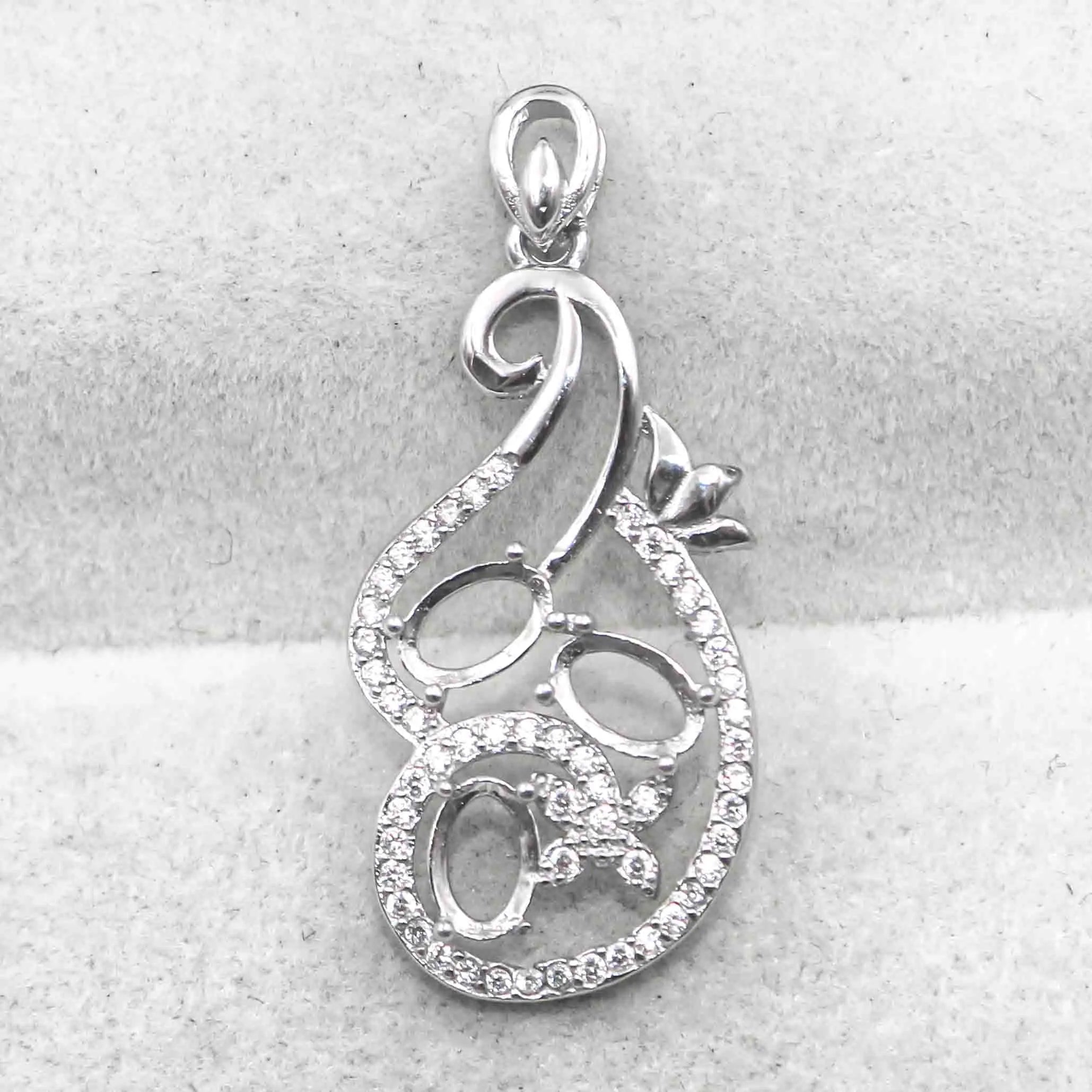 Sterling Silver 4*6mm Semi Mount Pendant Empty Frame Blank Support Setting S925 Base Holder Without Center Stone for DIY Inlay