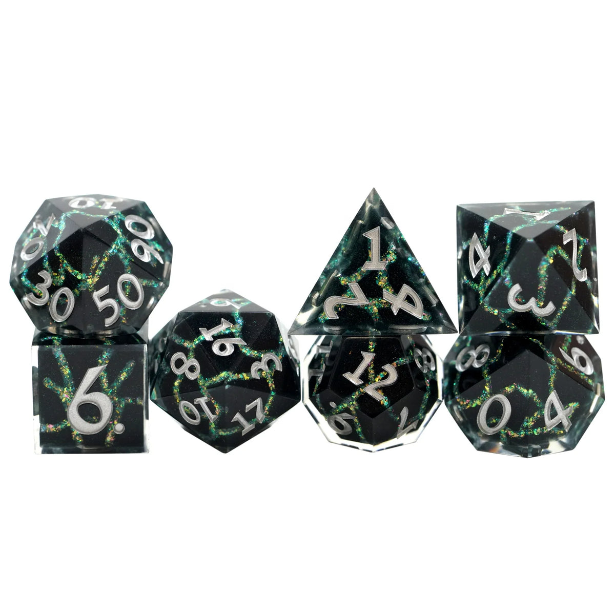 Custom RPG Dungeons & Dragons 7-Piece Set Sharp Edge Crack Resin Dice