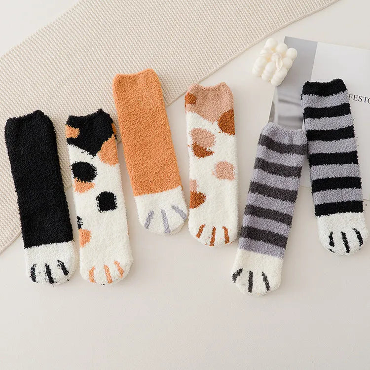 OEM Fuzzy Socks Manufacturer Custom Animal Paw Pattern Fluffy Thick Warm Crew Socks for Fashion Brands