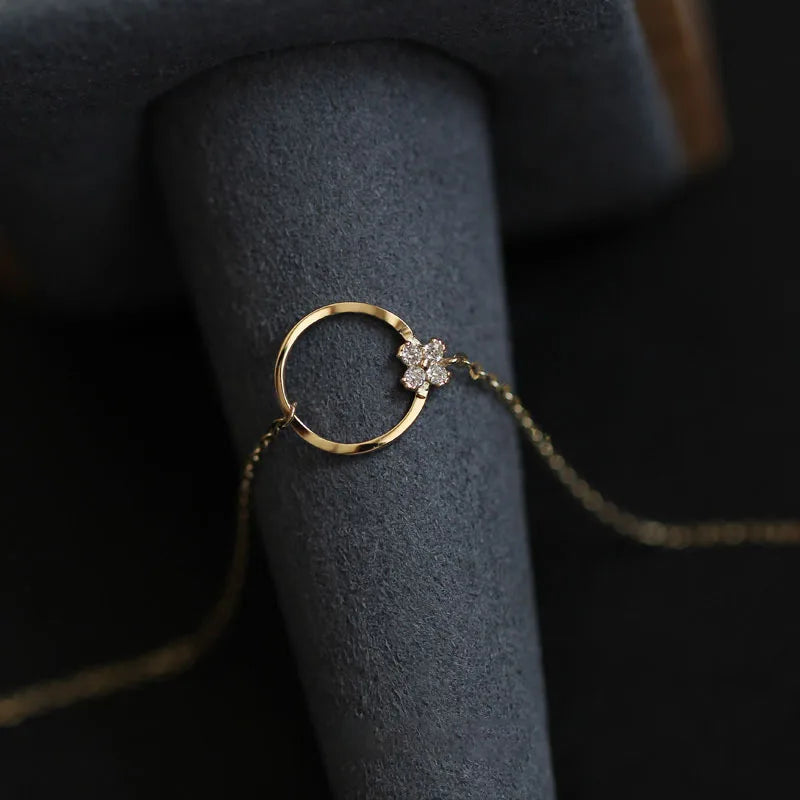 Cute INS Fashion Pure 925 Sterling Silver Thin Chain Circle Round Zircon Flower Charm Bracelets for Women Girls Jewelry