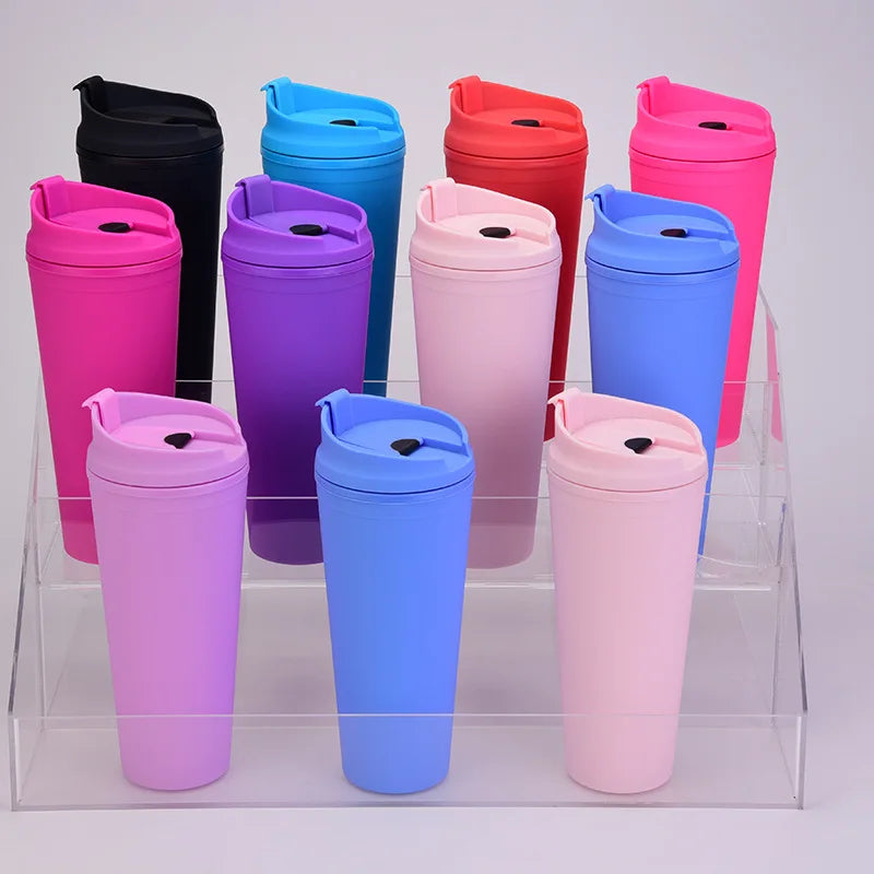 Wholesale custom logo 22oz tumbler cups plastic straw tumbler matte mug with lid and straw