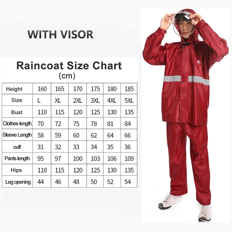 Rain Suit Jacket & Trouser Raincoat Outdoor Waterproof Breathable Anti-storm Double Brim Rain Suit with Facemask for Men Women