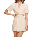 Custom Summer Casual Cotton Linen Shirt Ladies Dress Cross Hollow Out Waist Short Sleeve Elegant Women's Daytime Dresses