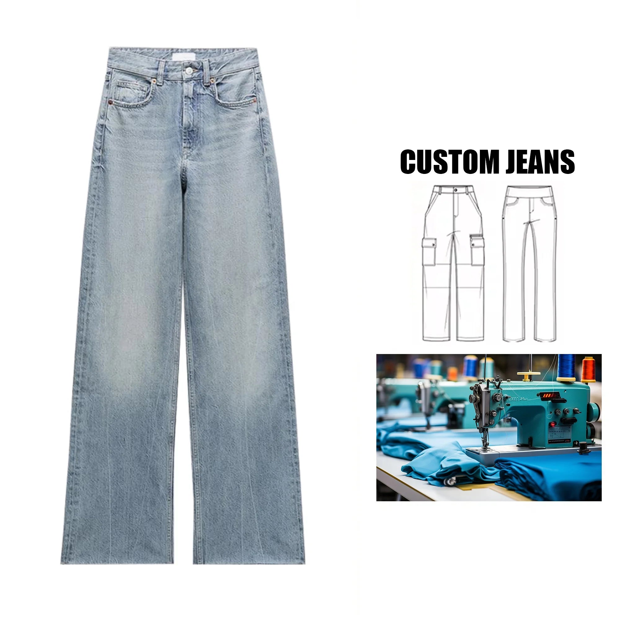 Brand Customization Vintage Washed High Waist Wide Leg Jeans Straight Design with Casual Style Niche Sense Denim Pants