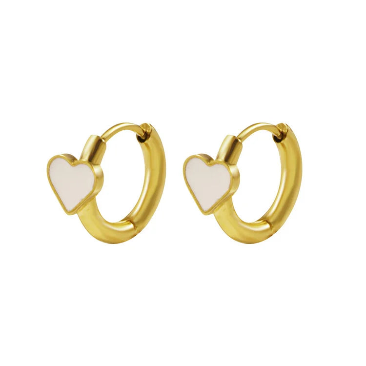 Hypoallergenic Jewelry Non Tarnish Gold Plated Stainless Steel Enamel Heart Hoop Earrings for Women