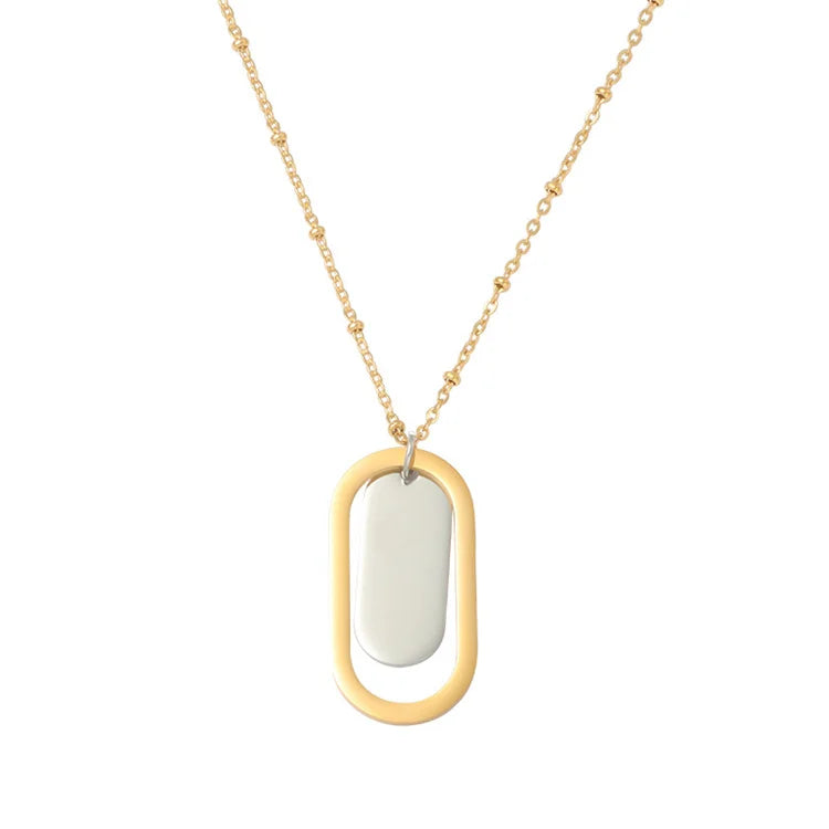 Hot Selling Classic Stainless Steel Personalized Fashion Diy Double-Layer Engraved Geometric Pendant Necklace