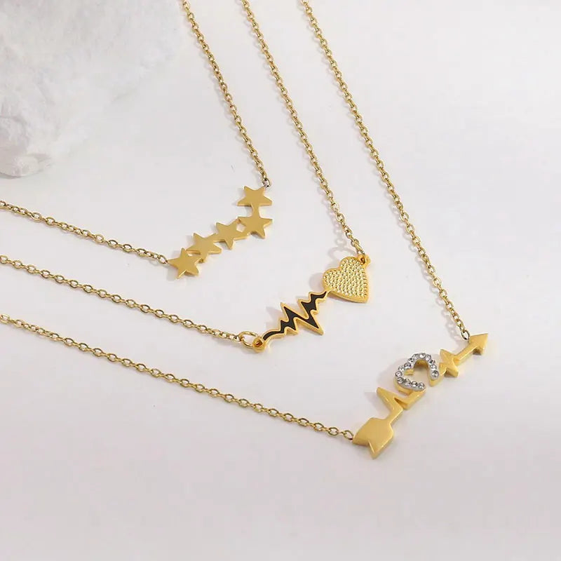 Fashion 18K Gold Plated Stainless Steel Ladies Heartbeat Pendant Necklace Wholesale Titanium Steel Heartbeat Heart Necklace