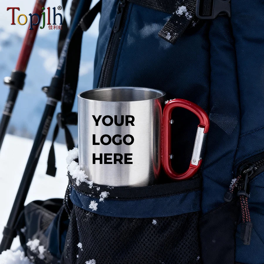 Topjlh Sublimation Blank Stainless Steel Mug with Carabiner Handle Lightweight for Camping Hiking Outdoor Adventures