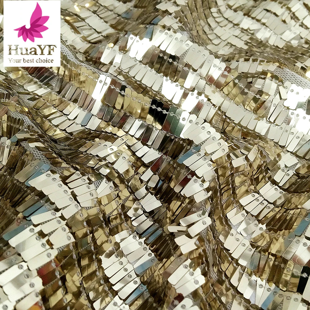 HY3134 Super Shining Full Rectangle Big Sequins Gold Sparkle African French Dress Asoebi 5 Yards